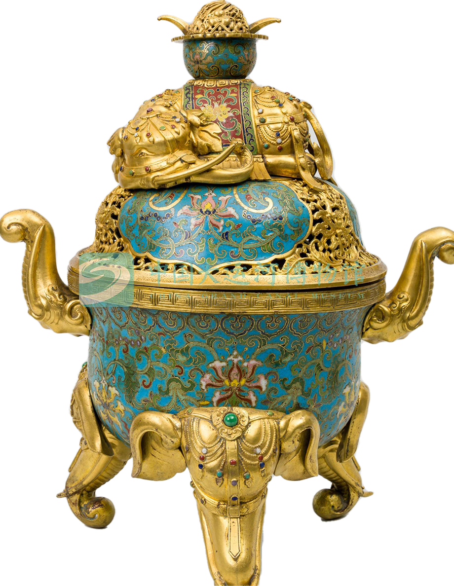 清中期掐丝珐琅鎏金太平有象熏炉