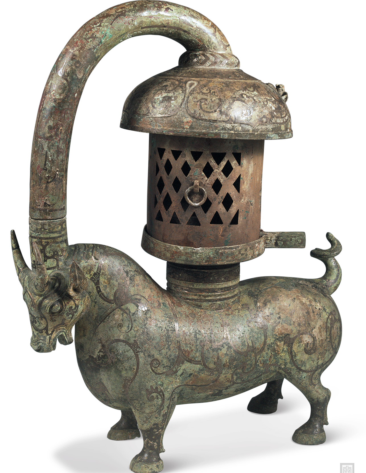 东汉初错银铜牛灯