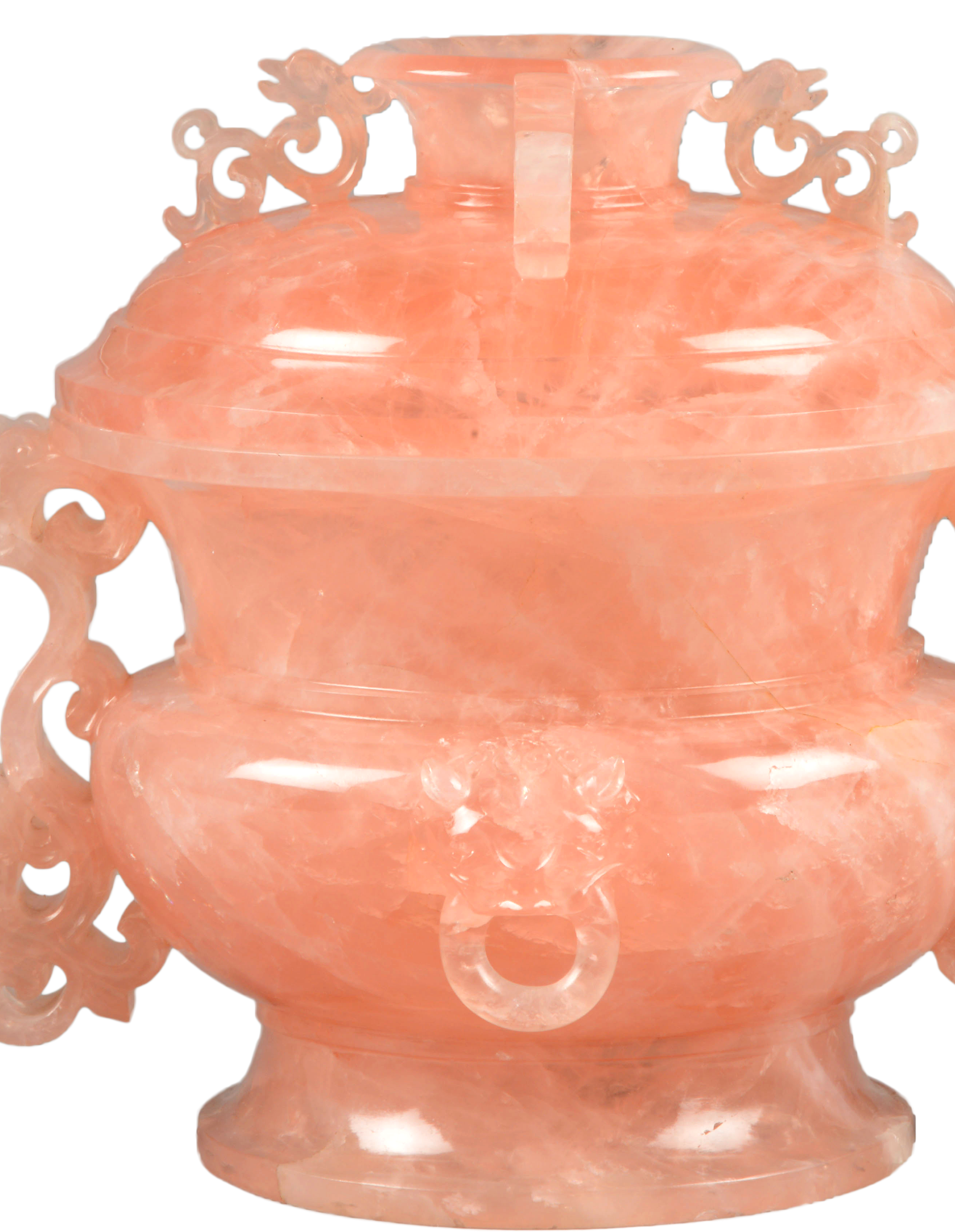 清乾隆芙蓉石蟠螭耳盖炉